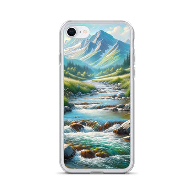 Sanfter Gebirgsbach in Ölgemälde, klares Wasser über glatten Felsen - iPhone Schutzhülle (durchsichtig) berge xxx yyy zzz iPhone 7 8