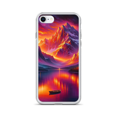 Ölgemälde eines Bootes auf einem Bergsee bei Sonnenuntergang, lebendige Orange-Lila Töne - iPhone Schutzhülle (durchsichtig) berge xxx yyy zzz iPhone 7 8
