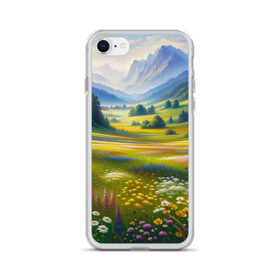 Ölgemälde einer Almwiese, Meer aus Wildblumen in Gelb- und Lilatönen - iPhone Schutzhülle (durchsichtig) berge xxx yyy zzz iPhone 7 8