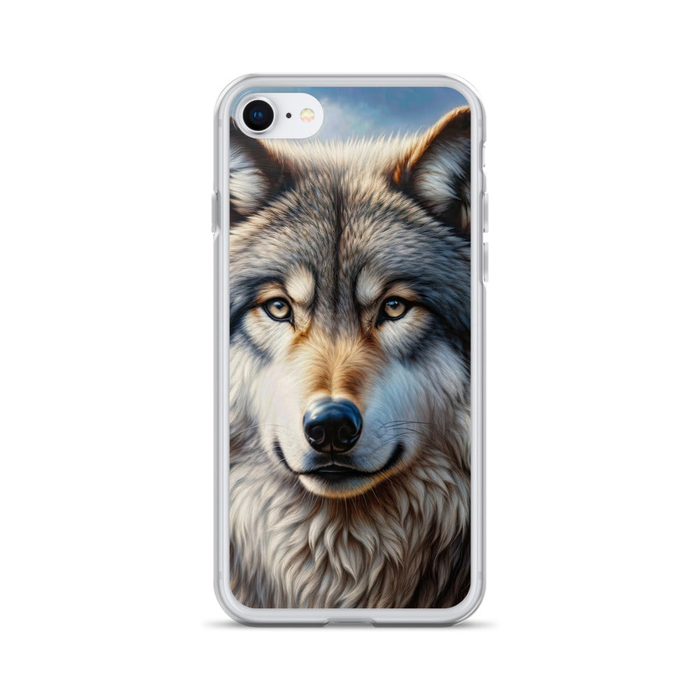 Porträt-Ölgemälde eines prächtigen Wolfes mit faszinierenden Augen (AN) - iPhone Schutzhülle (durchsichtig) xxx yyy zzz iPhone 7 8