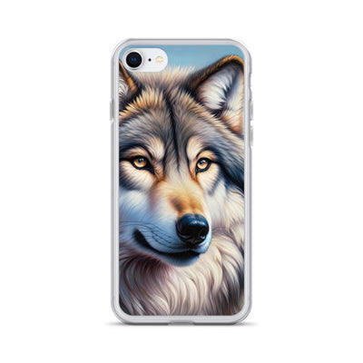 Ölgemäldeporträt eines majestätischen Wolfes mit intensiven Augen in der Berglandschaft (AN) - iPhone Schutzhülle (durchsichtig) xxx yyy zzz iPhone 7 8