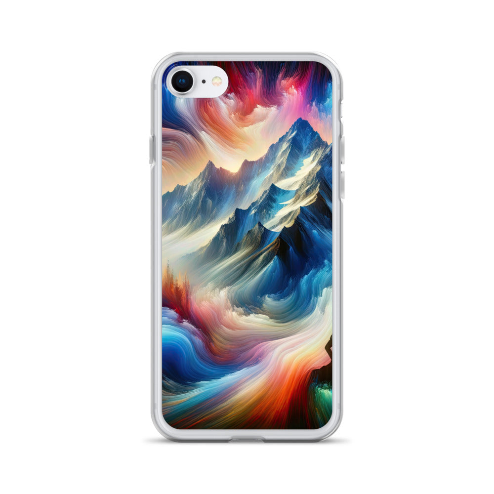 Foto eines abstrakt-expressionistischen Alpengemäldes mit Wanderersilhouette - iPhone Schutzhülle (durchsichtig) wandern xxx yyy zzz iPhone 7 8