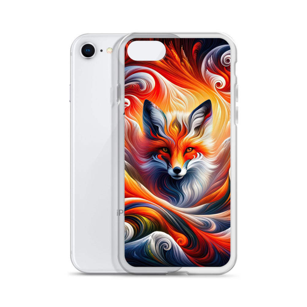 Abstraktes Kunstwerk, das den Geist der Alpen verkörpert. Leuchtender Fuchs in den Farben Orange, Rot, Weiß - iPhone Schutzhülle (durchsichtig) camping xxx yyy zzz