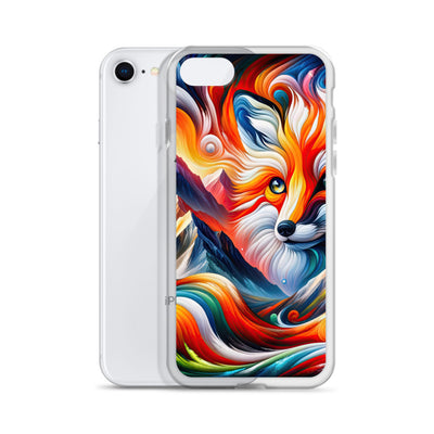 Abstrakte Kunst der Alpen voller lebendiger Farben und dynamischer Bewegung. Es dominiert ein farbiger Fuchs - iPhone Schutzhülle (durchsichtig) camping xxx yyy zzz