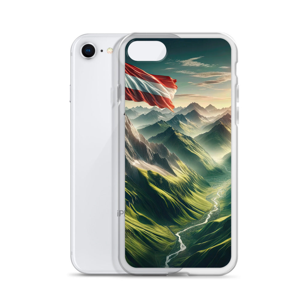 Alpen Gebirge: Fotorealistische Bergfläche mit Österreichischer Flagge - iPhone Schutzhülle (durchsichtig) berge xxx yyy zzz