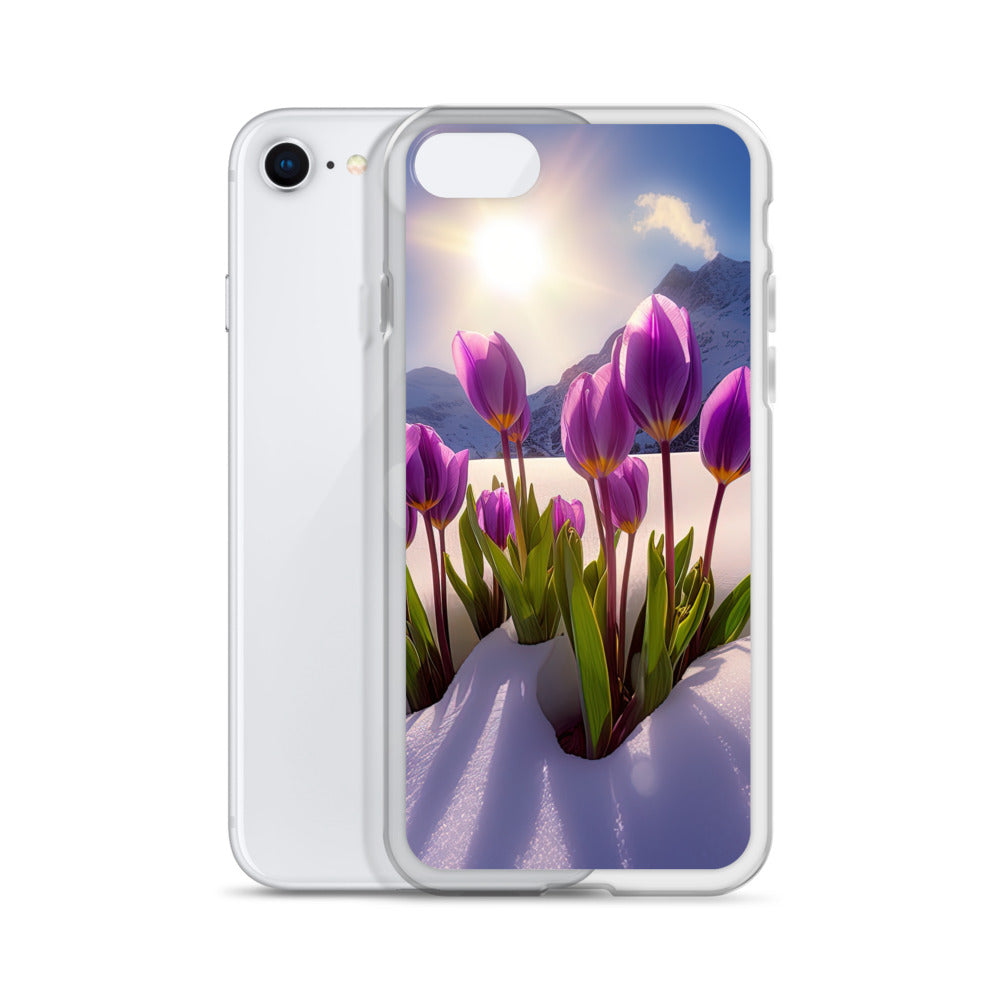 Tulpen im Schnee und in den Bergen - Blumen im Winter - iPhone Schutzhülle (durchsichtig) berge xxx