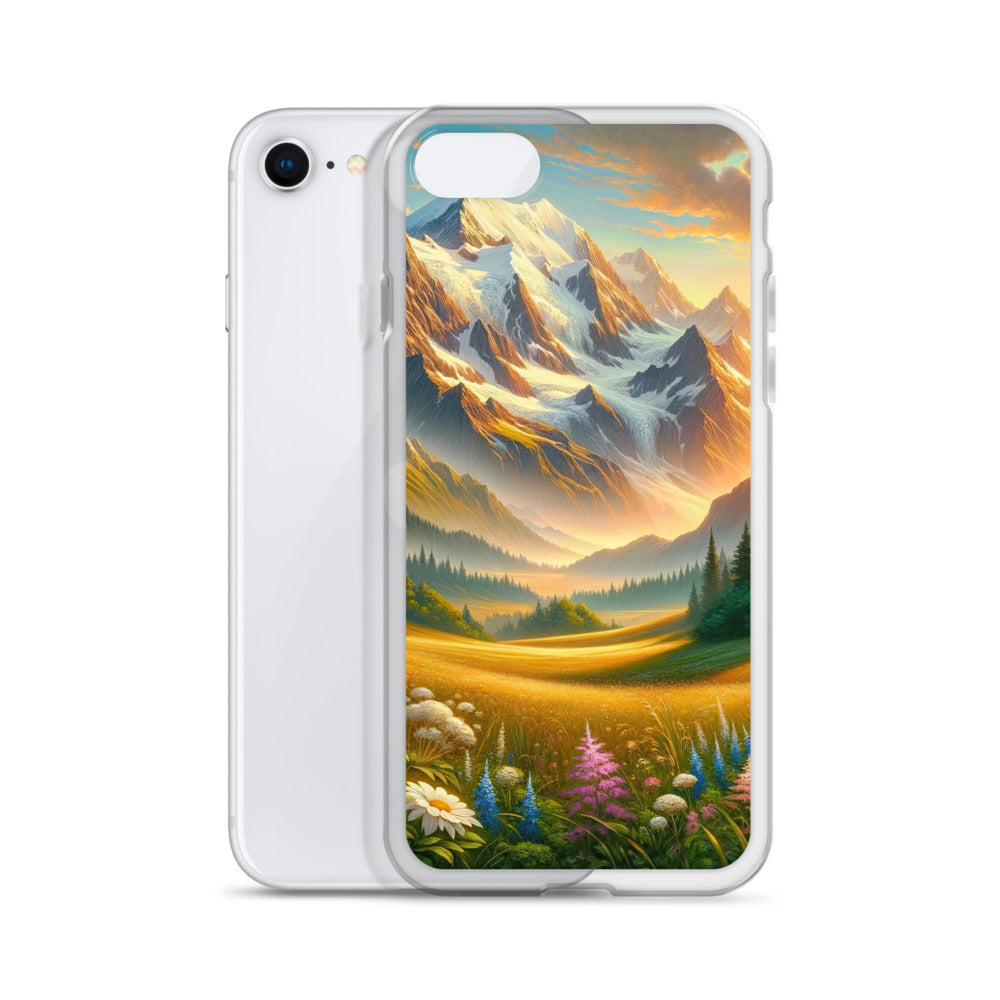 Heitere Alpenschönheit: Schneeberge und Wildblumenwiesen - iPhone Schutzhülle (durchsichtig) berge xxx yyy zzz