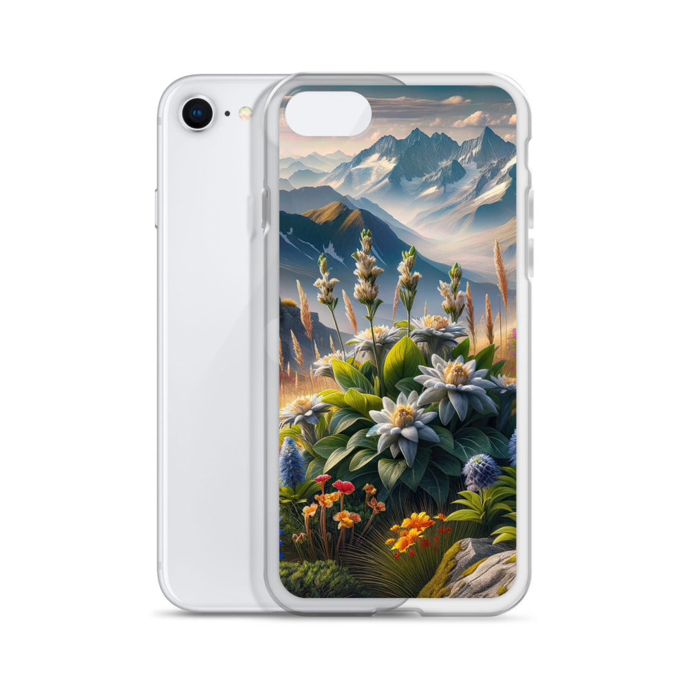 Alpine Flora: Digitales Kunstwerk mit lebendigen Blumen - iPhone Schutzhülle (durchsichtig) berge xxx yyy zzz