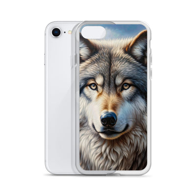 Porträt-Ölgemälde eines prächtigen Wolfes mit faszinierenden Augen (AN) - iPhone Schutzhülle (durchsichtig) xxx yyy zzz