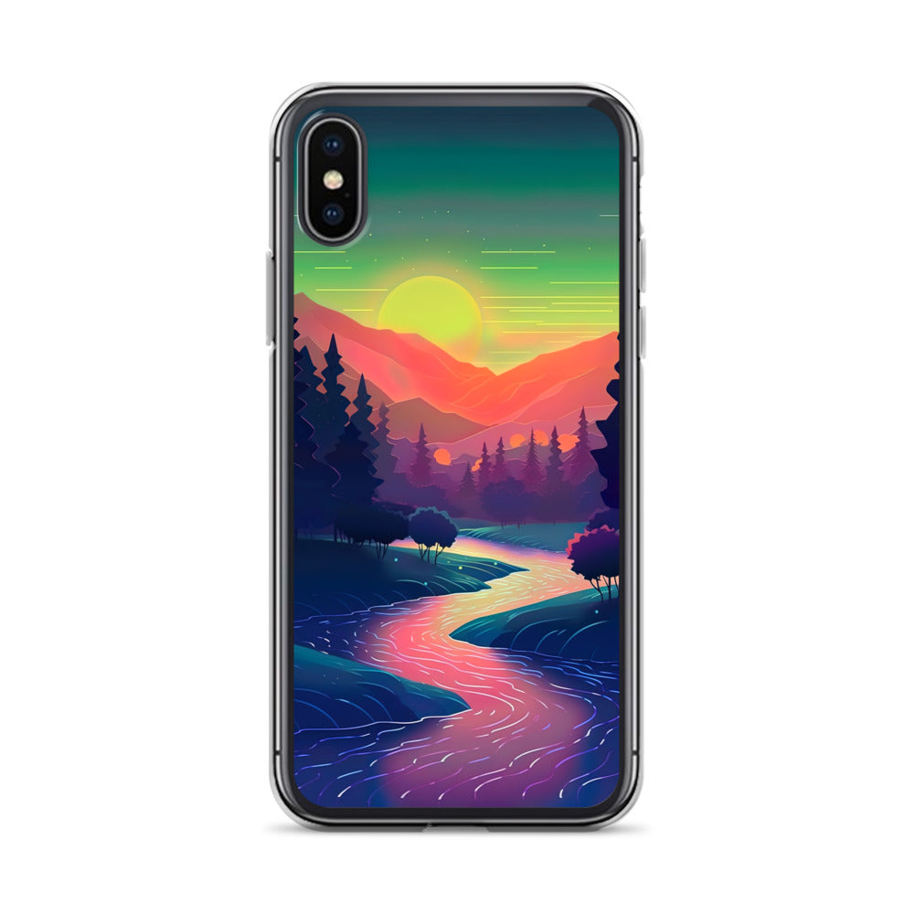 Berge, Fluss, Sonnenuntergang - Malerei - iPhone Schutzhülle (durchsichtig) berge xxx iPhone X XS