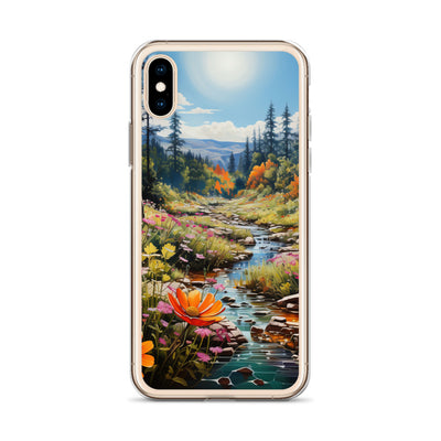 Berge, schöne Blumen und Bach im Wald - iPhone Schutzhülle (durchsichtig) berge xxx