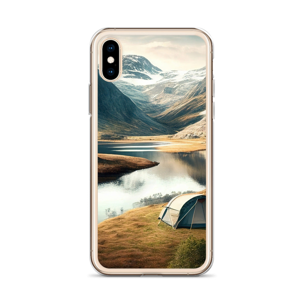 Zelt, Berge und Bergsee - iPhone Schutzhülle (durchsichtig) camping xxx