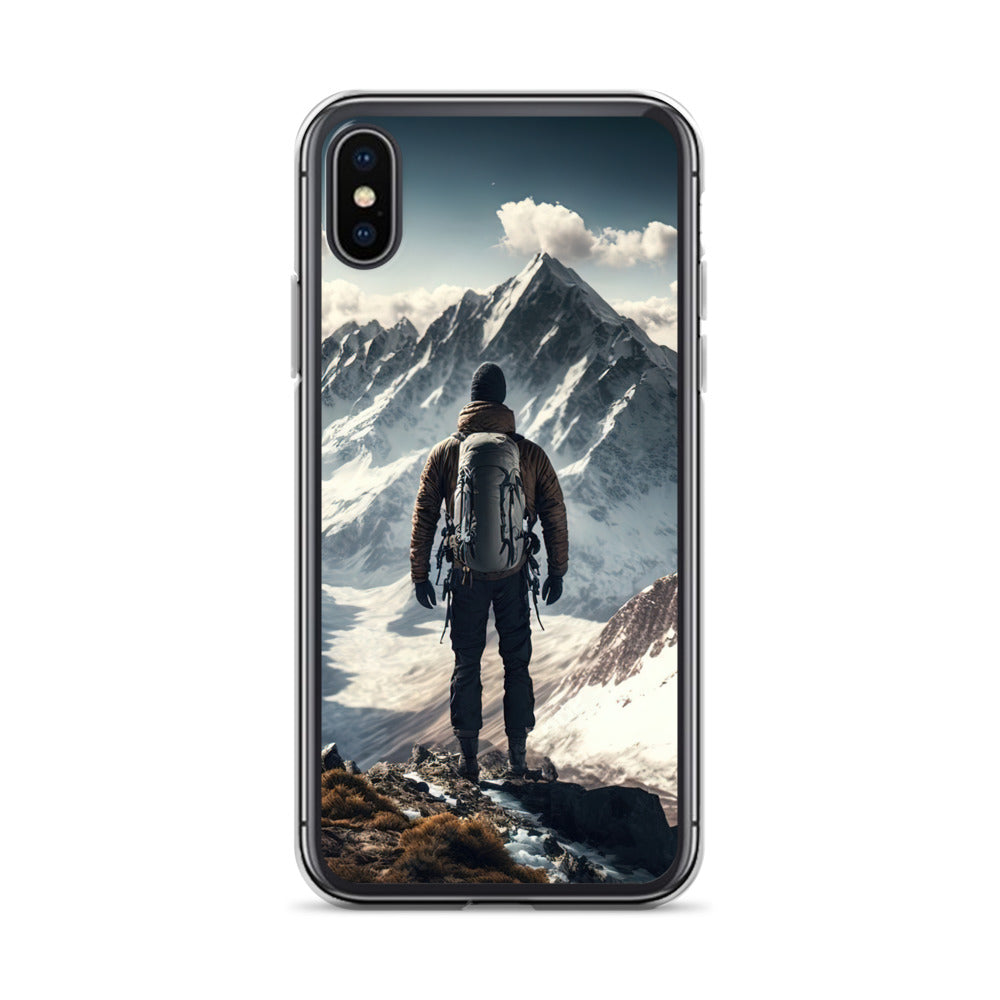 Wanderer auf Berg von hinten - Malerei - iPhone Schutzhülle (durchsichtig) berge xxx iPhone X XS