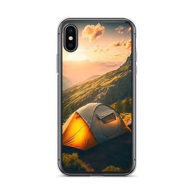 Zelt auf Berg im Sonnenaufgang - Landschafts - iPhone Schutzhülle (durchsichtig) camping xxx iPhone X XS