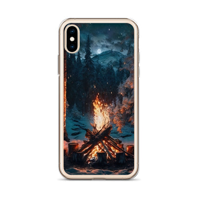 Lagerfeuer beim Camping - Wald mit Schneebedeckten Bäumen - Malerei - iPhone Schutzhülle (durchsichtig) camping xxx