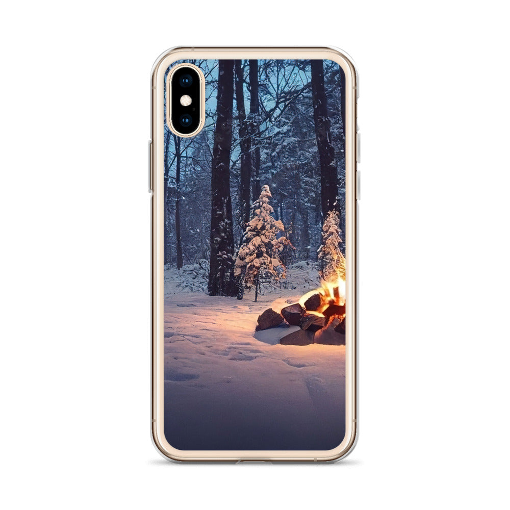 Lagerfeuer im Winter - Camping Foto - iPhone Schutzhülle (durchsichtig) camping xxx