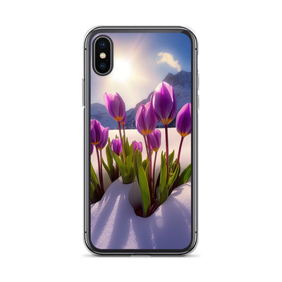 Tulpen im Schnee und in den Bergen - Blumen im Winter - iPhone Schutzhülle (durchsichtig) berge xxx iPhone X XS