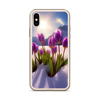 Tulpen im Schnee und in den Bergen - Blumen im Winter - iPhone Schutzhülle (durchsichtig) berge xxx