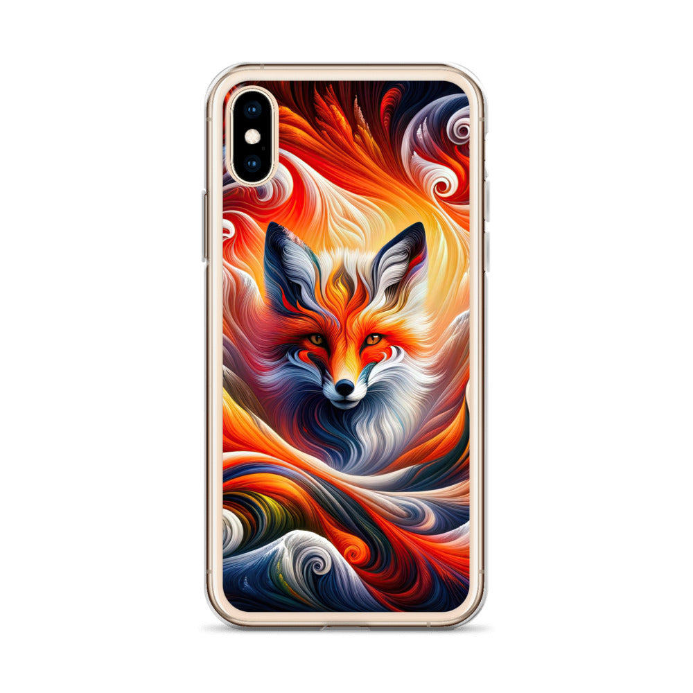 Abstraktes Kunstwerk, das den Geist der Alpen verkörpert. Leuchtender Fuchs in den Farben Orange, Rot, Weiß - iPhone Schutzhülle (durchsichtig) camping xxx yyy zzz