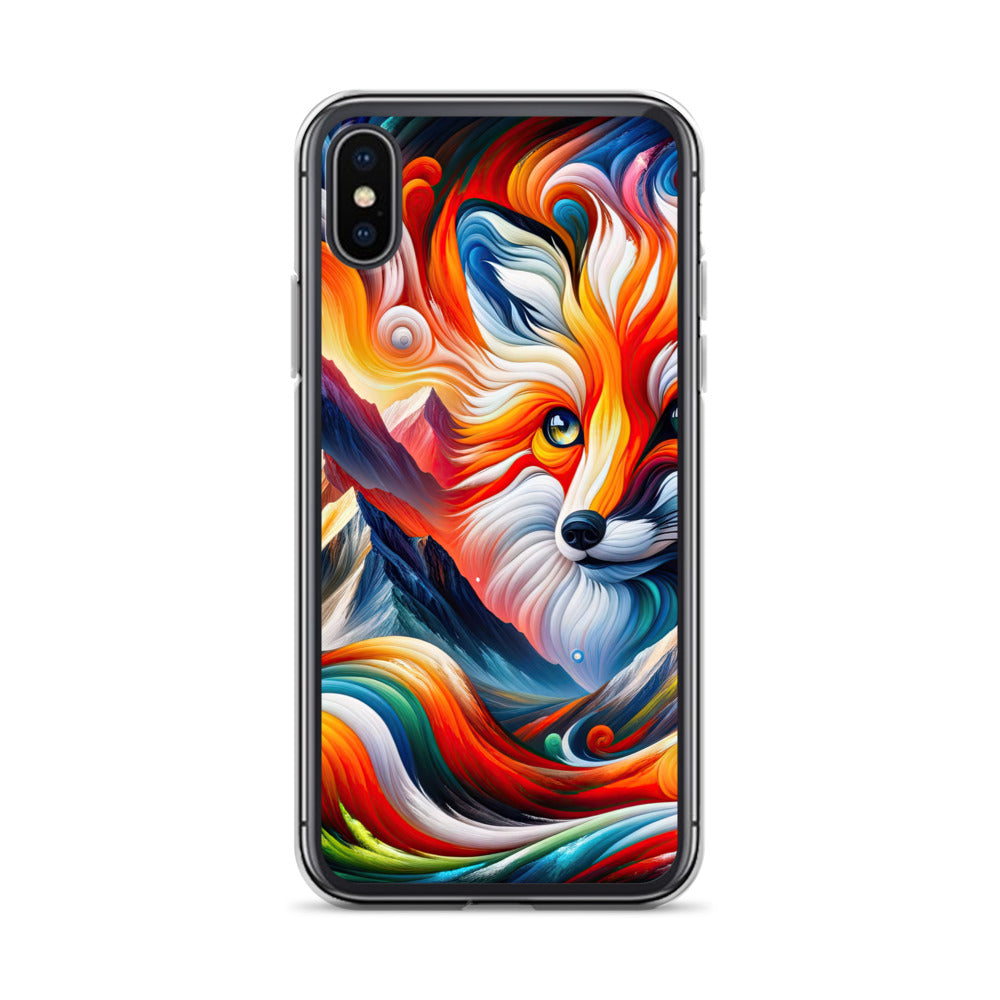 Abstrakte Kunst der Alpen voller lebendiger Farben und dynamischer Bewegung. Es dominiert ein farbiger Fuchs - iPhone Schutzhülle (durchsichtig) camping xxx yyy zzz iPhone X XS