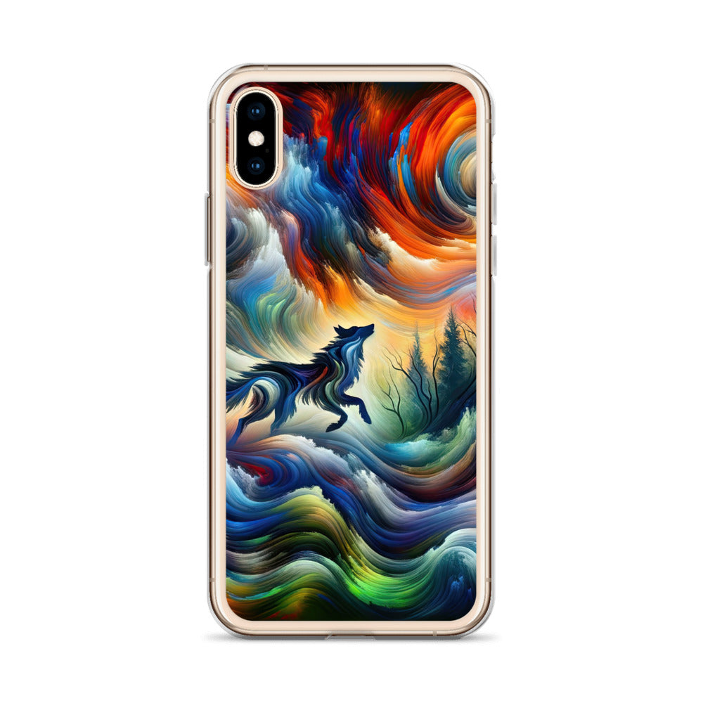 Alpen Abstraktgemälde mit Wolf Silhouette in lebhaften Farben (AN) - iPhone Schutzhülle (durchsichtig) xxx yyy zzz