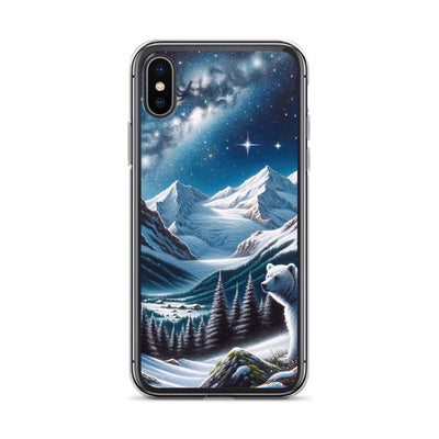 Sternennacht und Eisbär: Acrylgemälde mit Milchstraße, Alpen und schneebedeckte Gipfel - iPhone Schutzhülle (durchsichtig) camping xxx yyy zzz iPhone X XS