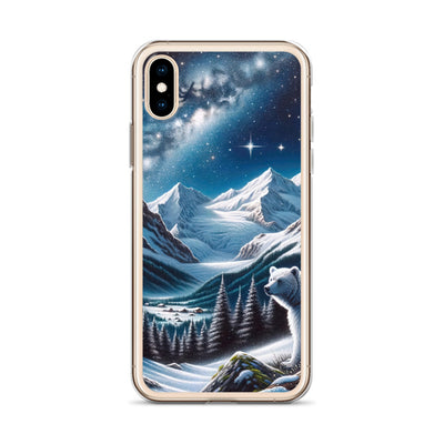 Sternennacht und Eisbär: Acrylgemälde mit Milchstraße, Alpen und schneebedeckte Gipfel - iPhone Schutzhülle (durchsichtig) camping xxx yyy zzz