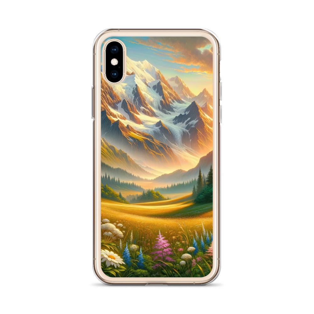 Heitere Alpenschönheit: Schneeberge und Wildblumenwiesen - iPhone Schutzhülle (durchsichtig) berge xxx yyy zzz