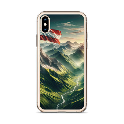 Alpen Gebirge: Fotorealistische Bergfläche mit Österreichischer Flagge - iPhone Schutzhülle (durchsichtig) berge xxx yyy zzz