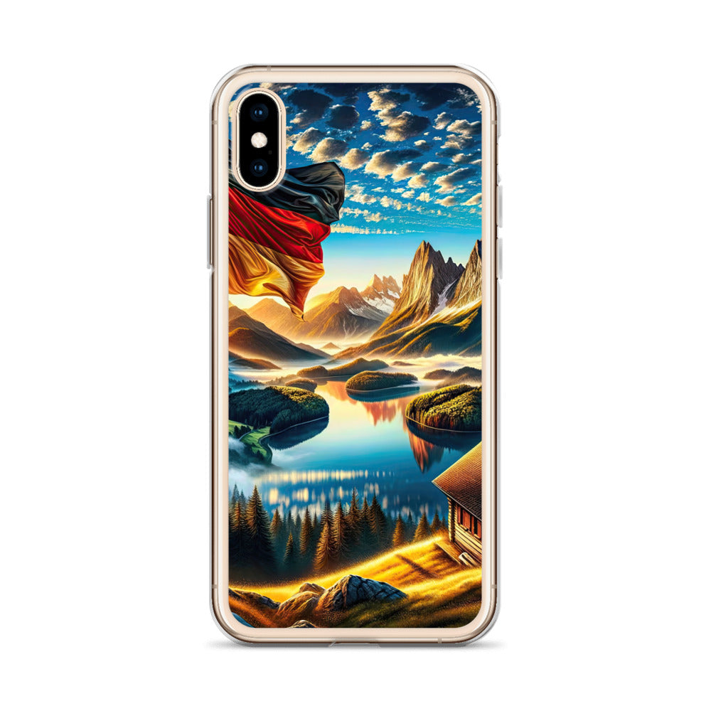 Alpen Gebirge im Morgenlicht: Kunstwerk mit Deutsche Flagge - iPhone Schutzhülle (durchsichtig) berge xxx yyy zzz