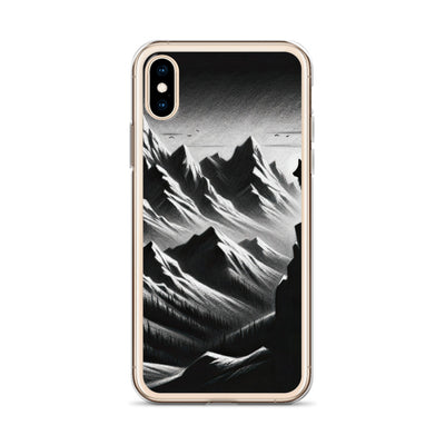 Kohlezeichnung, die die stille Stille der Alpen in der Winterdämmerung verkörpert. Wolf auf einem Berghügel (AN) - iPhone Schutzhülle (durchsichtig) xxx yyy zzz