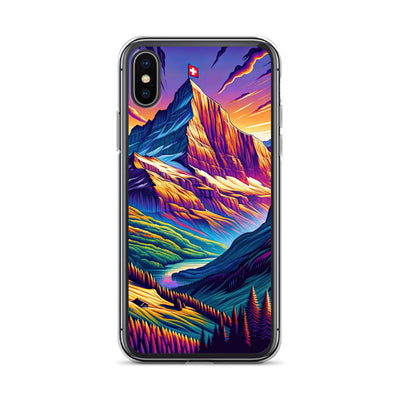 Bergpracht mit Schweizer Flagge: Farbenfrohe Illustration einer Berglandschaft - iPhone Schutzhülle (durchsichtig) berge xxx yyy zzz iPhone X XS