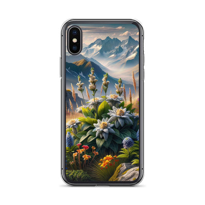 Alpine Flora: Digitales Kunstwerk mit lebendigen Blumen - iPhone Schutzhülle (durchsichtig) berge xxx yyy zzz iPhone X XS