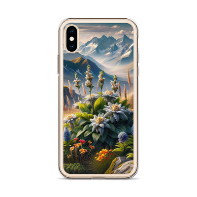 Alpine Flora: Digitales Kunstwerk mit lebendigen Blumen - iPhone Schutzhülle (durchsichtig) berge xxx yyy zzz