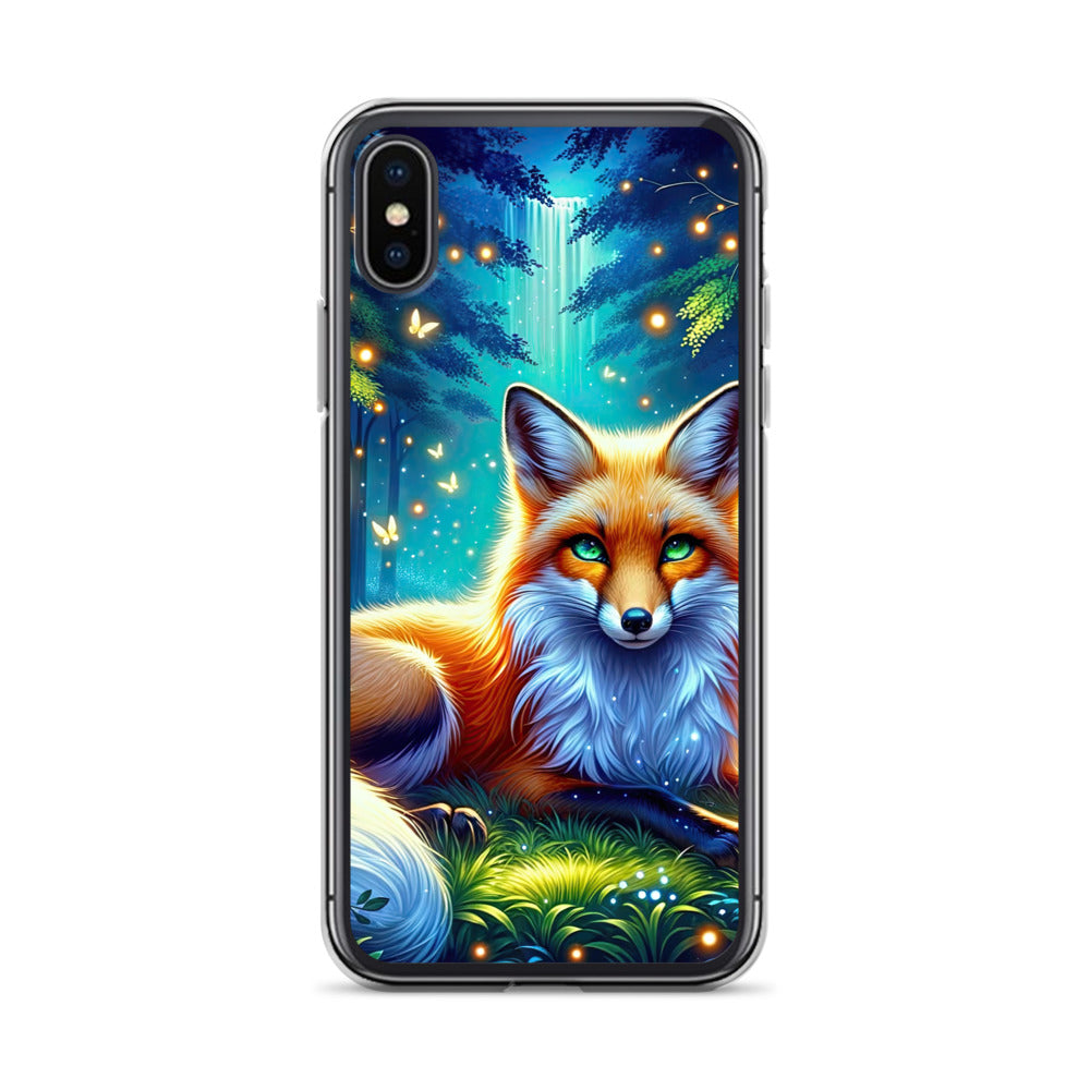 Funkelnder Nachtfuchs auf Waldlichtung mit Feuerwerk - iPhone Schutzhülle (durchsichtig) camping xxx yyy zzz iPhone X XS