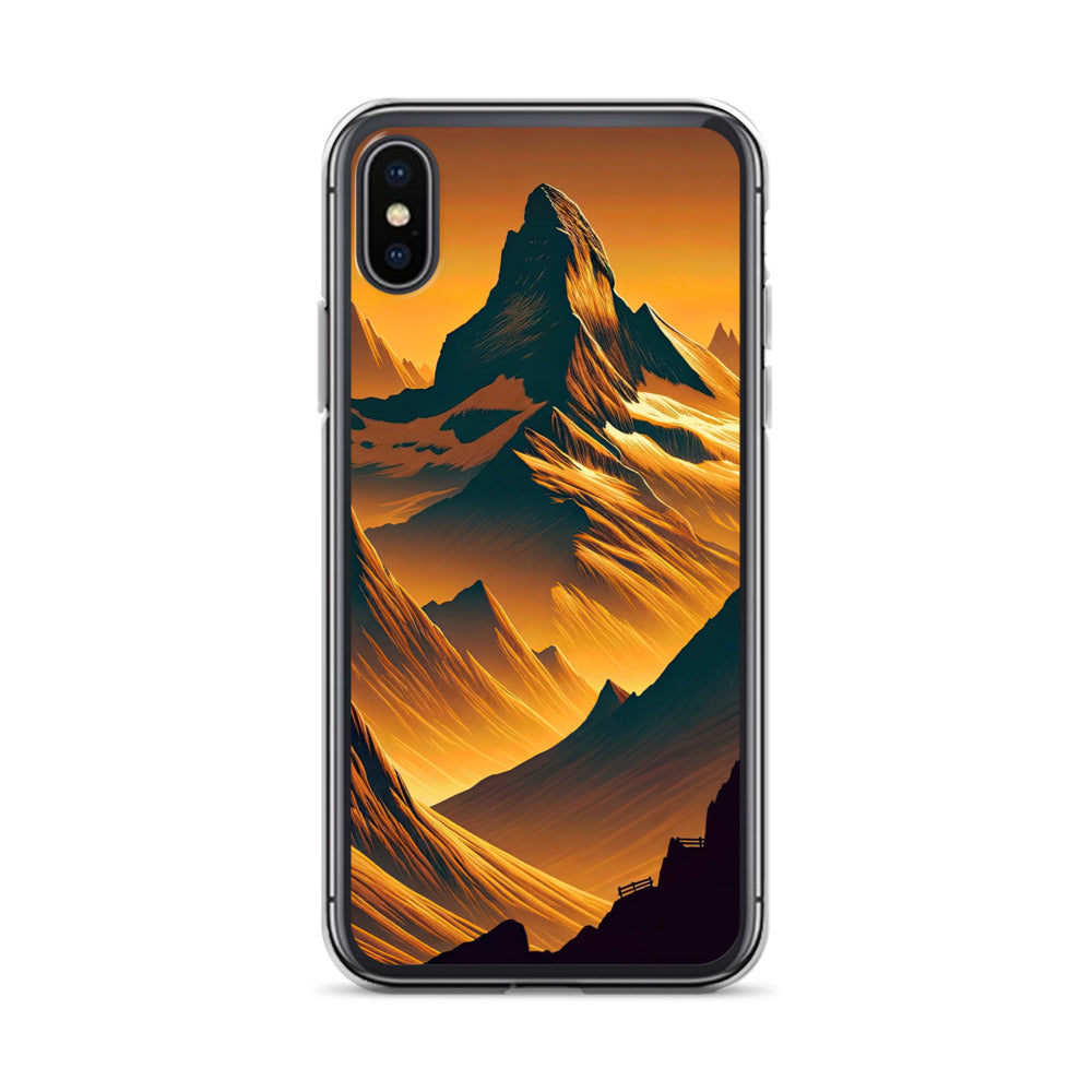 Fuchs in Alpen-Sonnenuntergang, goldene Berge und tiefe Täler - iPhone Schutzhülle (durchsichtig) camping xxx yyy zzz iPhone X XS