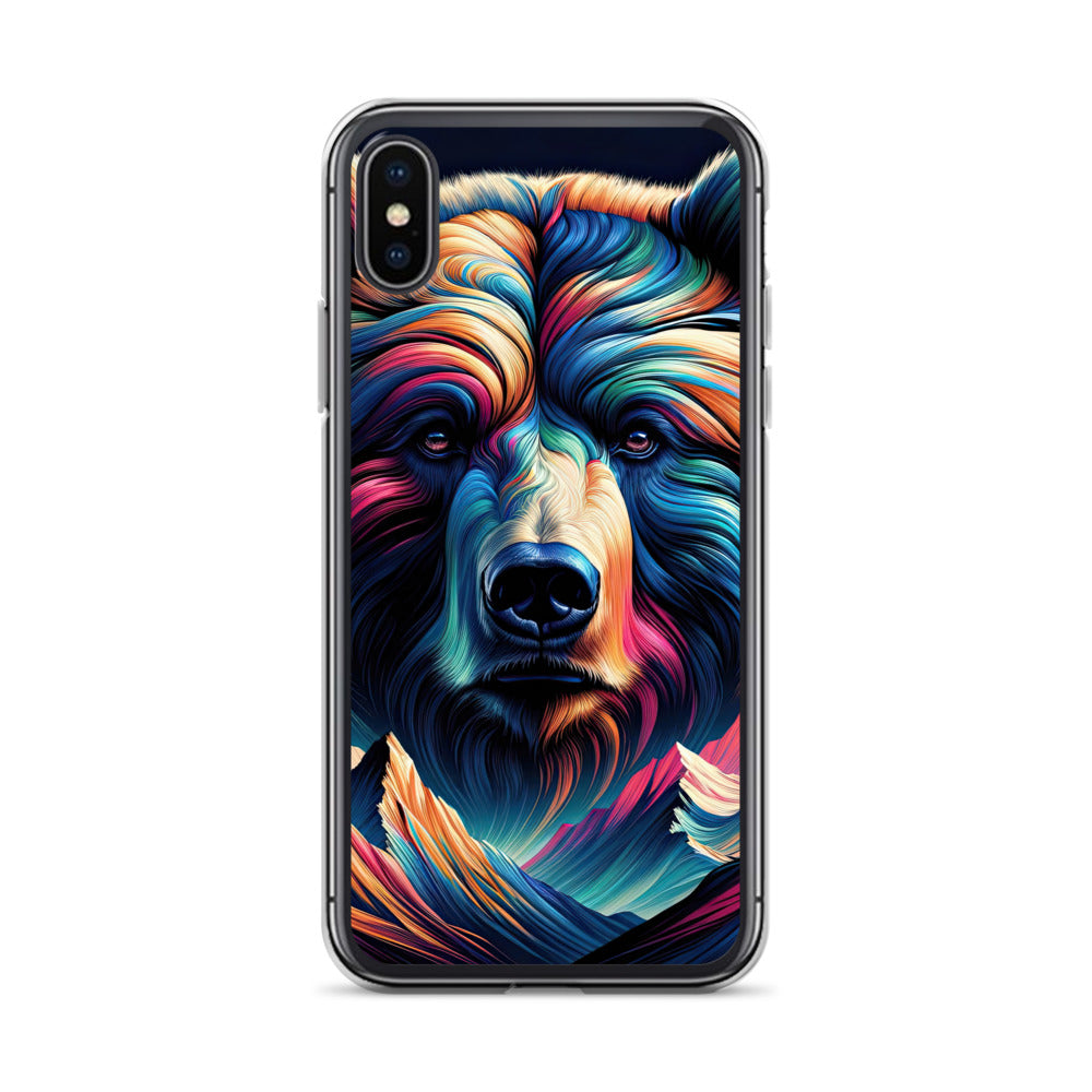 Majestätischer Bär vor Schweizer Alpen in abstrakter Kunst - iPhone Schutzhülle (durchsichtig) camping xxx yyy zzz iPhone X XS