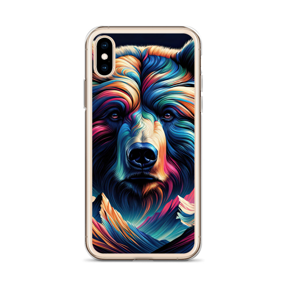 Majestätischer Bär vor Schweizer Alpen in abstrakter Kunst - iPhone Schutzhülle (durchsichtig) camping xxx yyy zzz