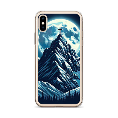 Mondnacht und Gipfelkreuz in den Alpen, glitzernde Schneegipfel - iPhone Schutzhülle (durchsichtig) berge xxx yyy zzz