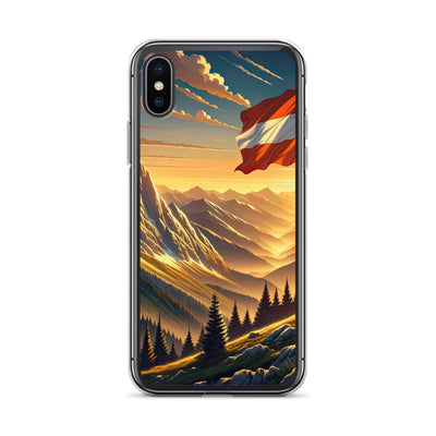 Ruhiger Alpenabend mit österreichischer Flagge und goldenem Sonnenuntergang - iPhone Schutzhülle (durchsichtig) berge xxx yyy zzz iPhone X XS