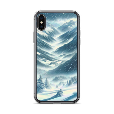 Alpine Wildnis im Wintersturm mit Skifahrer, verschneite Landschaft - iPhone Schutzhülle (durchsichtig) klettern ski xxx yyy zzz iPhone X XS