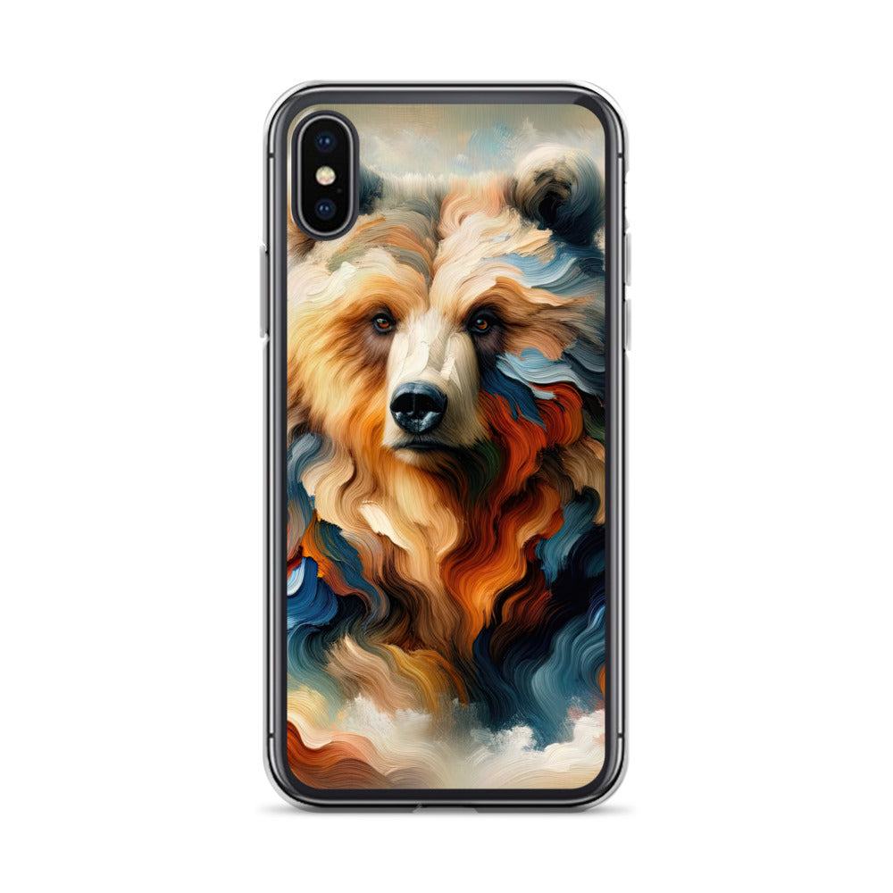 Ölgemälde mit Bär und abstrakter Alpeninterpretation, Verschmelzung von Natur und Kunst - iPhone Schutzhülle (durchsichtig) camping xxx yyy zzz iPhone X XS