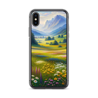 Ölgemälde einer Almwiese, Meer aus Wildblumen in Gelb- und Lilatönen - iPhone Schutzhülle (durchsichtig) berge xxx yyy zzz iPhone X XS