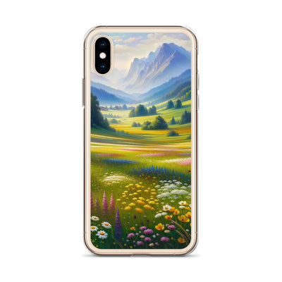 Ölgemälde einer Almwiese, Meer aus Wildblumen in Gelb- und Lilatönen - iPhone Schutzhülle (durchsichtig) berge xxx yyy zzz