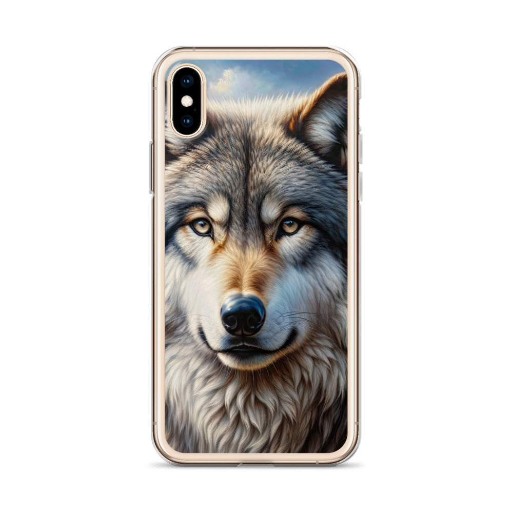 Porträt-Ölgemälde eines prächtigen Wolfes mit faszinierenden Augen (AN) - iPhone Schutzhülle (durchsichtig) xxx yyy zzz