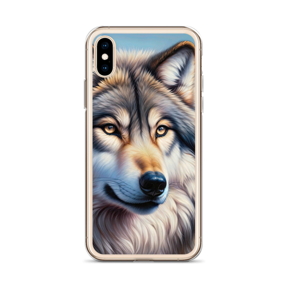 Ölgemäldeporträt eines majestätischen Wolfes mit intensiven Augen in der Berglandschaft (AN) - iPhone Schutzhülle (durchsichtig) xxx yyy zzz