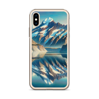 Ölgemälde eines unberührten Sees, der die Bergkette spiegelt - iPhone Schutzhülle (durchsichtig) berge xxx yyy zzz