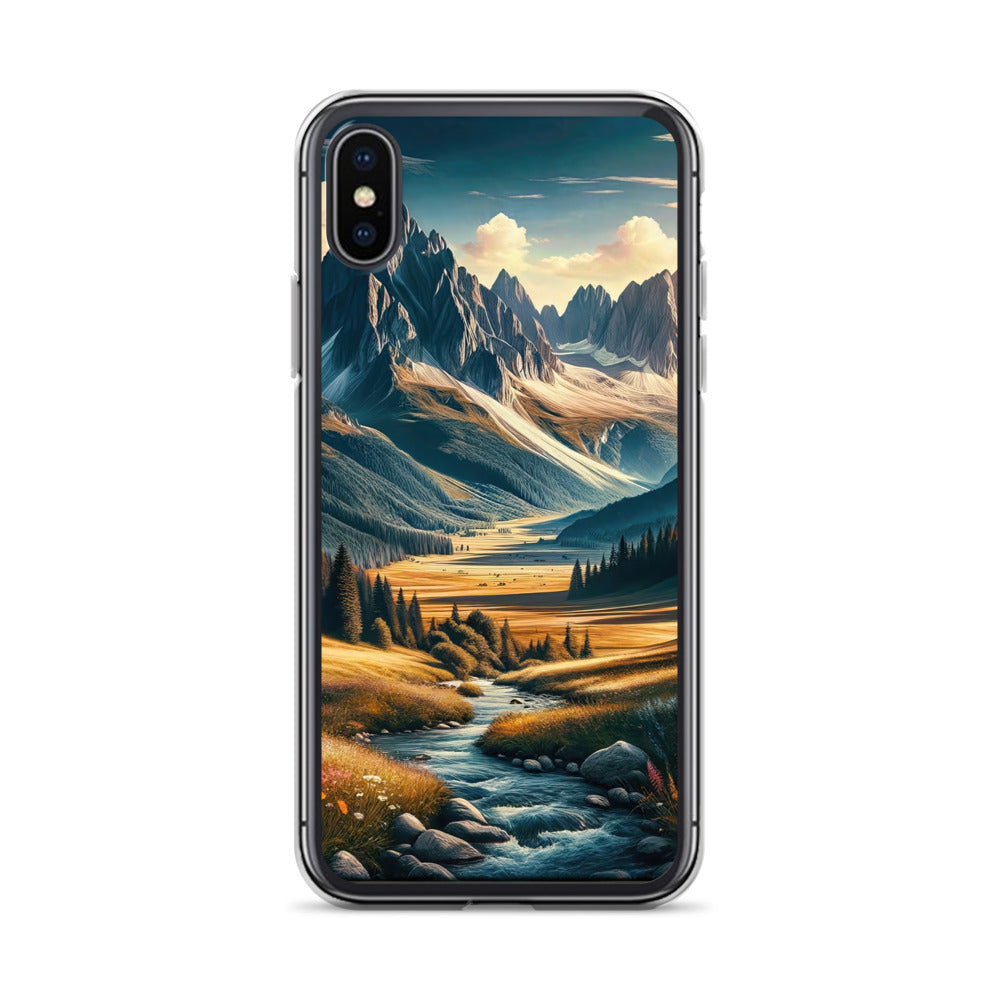 Quadratisches Kunstwerk der Alpen, majestätische Berge unter goldener Sonne - iPhone Schutzhülle (durchsichtig) berge xxx yyy zzz iPhone X XS