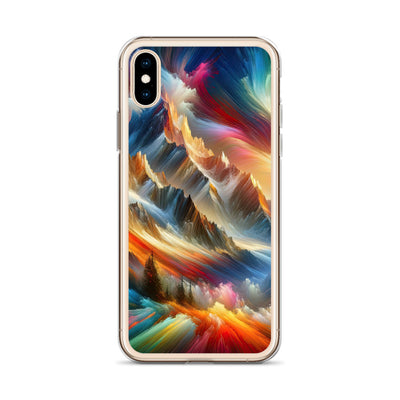 Lebendige abstrakte Alpendarstellung in populärem Kunststil - iPhone Schutzhülle (durchsichtig) berge xxx yyy zzz