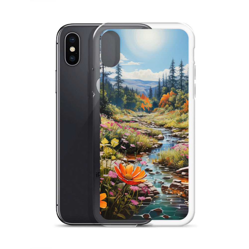 Berge, schöne Blumen und Bach im Wald - iPhone Schutzhülle (durchsichtig) berge xxx